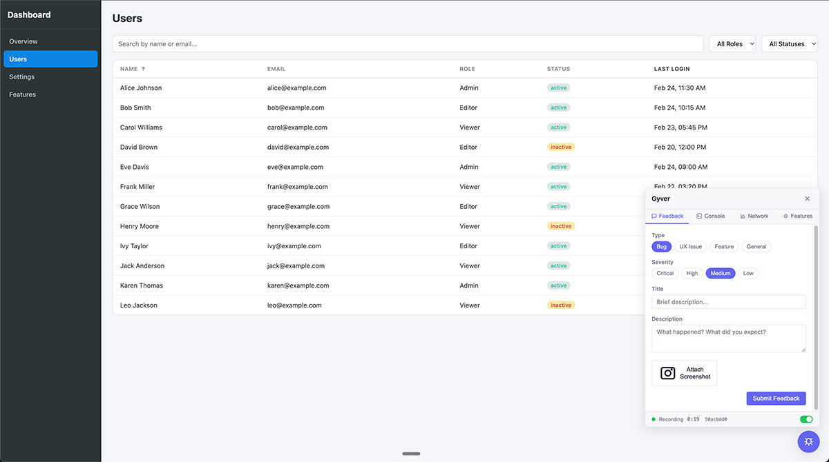 Screenshot of the Gyver embeddable widget
